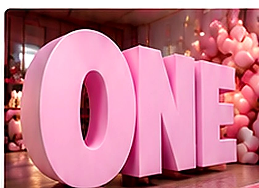 AI concept of plain pink 3D foam event lettering spelling ONE